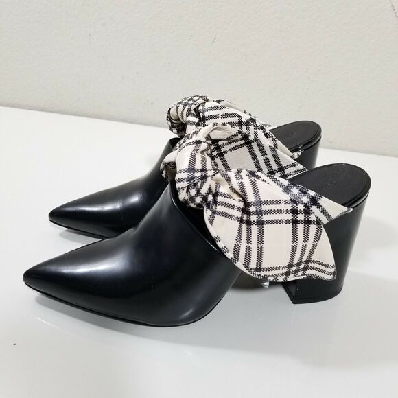 Self Portrait Lily Mules Block Heel Bow Black Leather Sz 9.5 NIB $460 - Picture 6 of 12